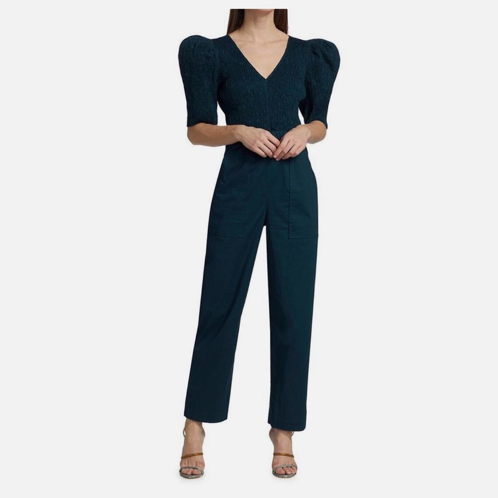 SEA Gaia Smocked Cotton Jumpsuit size 4 Agean blue NWT